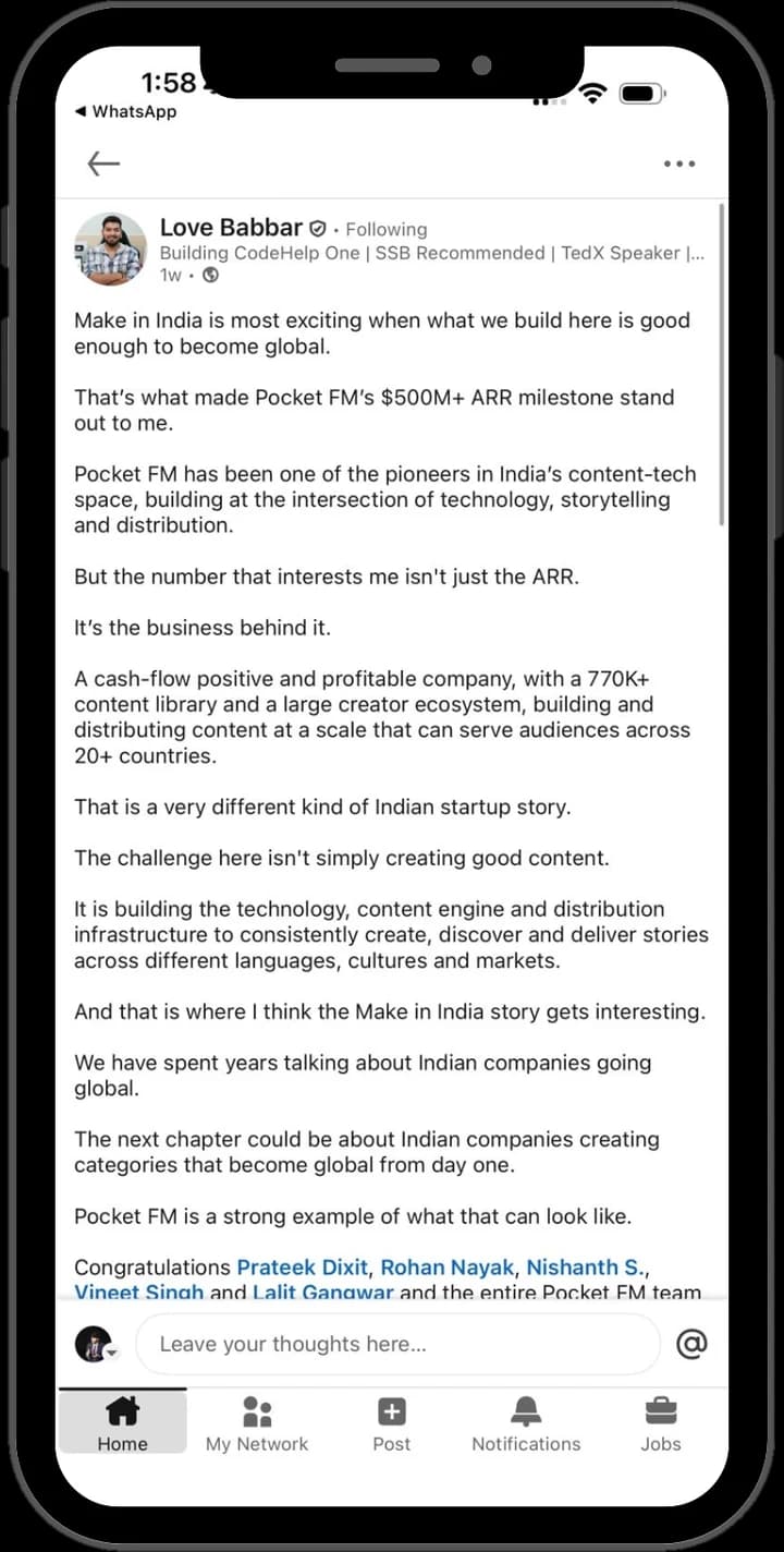 Creator LinkedIn post example 1