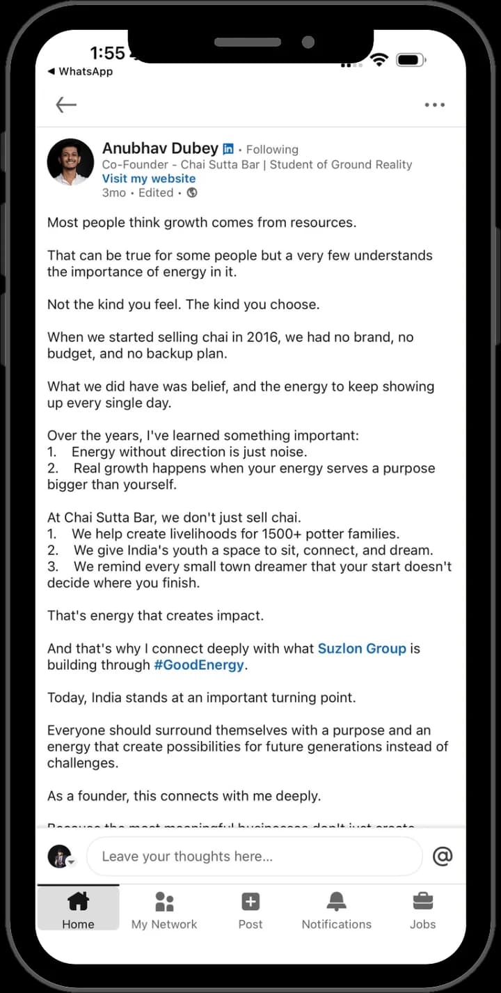 Creator LinkedIn post example 7