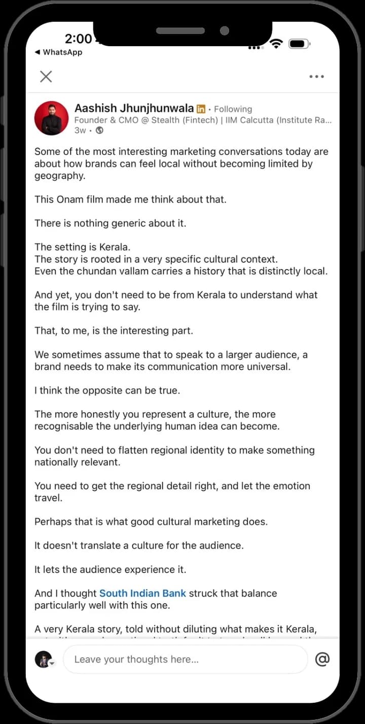 Creator LinkedIn post example 14